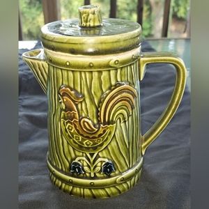 RARE Inarco Rooster Green Ceramic Teapot Made In Japan Farmhouse Country Kitchen